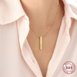 Women wearing Four Sides Engraving Personalized Square Bar Name Necklace