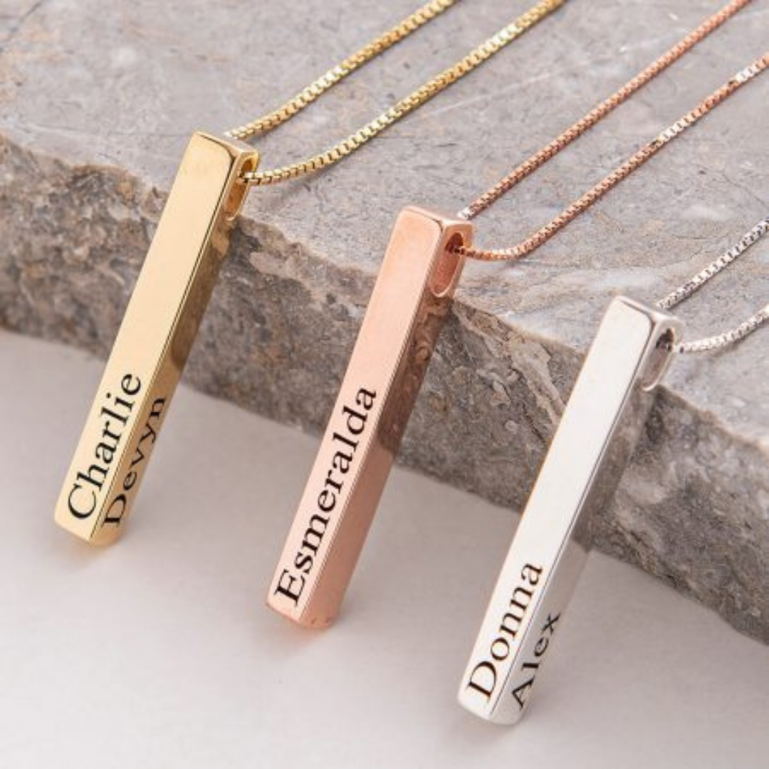 Four Sides Engraving Personalized Square Bar Name Necklace